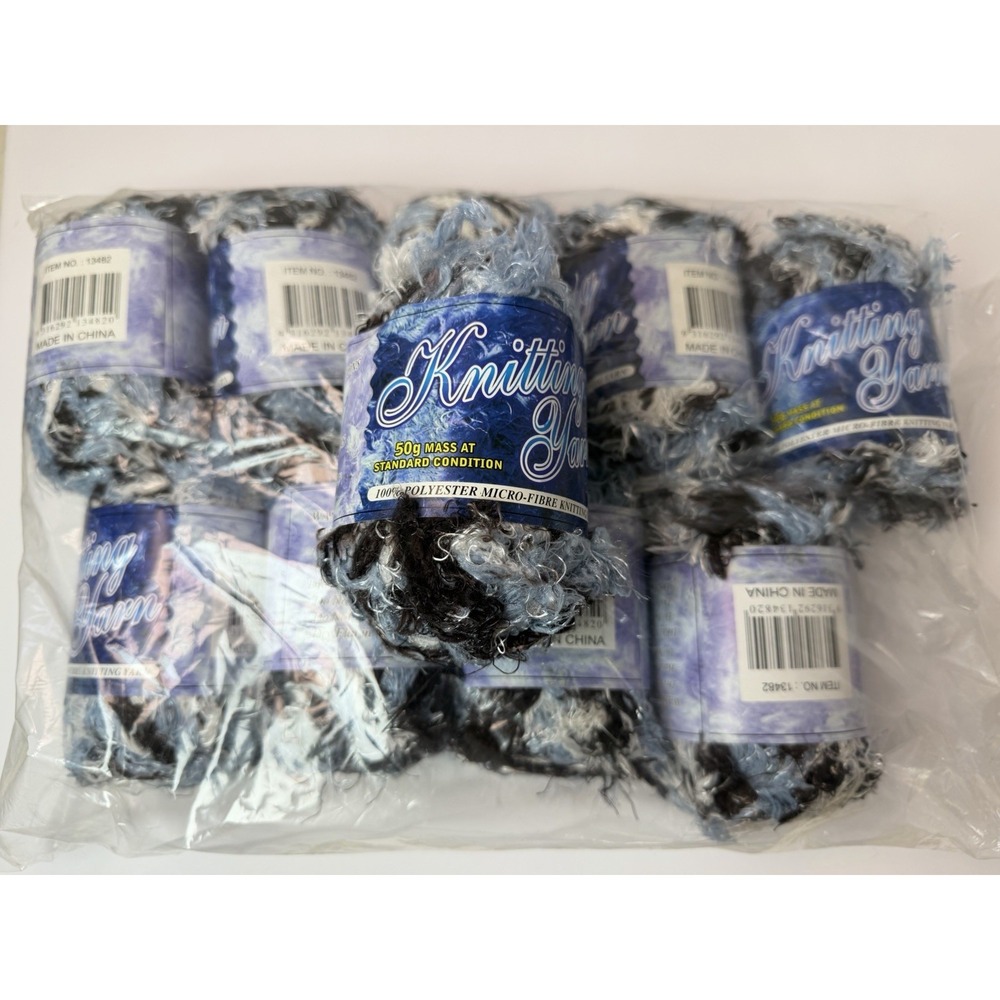 Knitting Yarn 100% Polyester Micro-fiber Black White  Blue Eyelash Yarn Lot 10